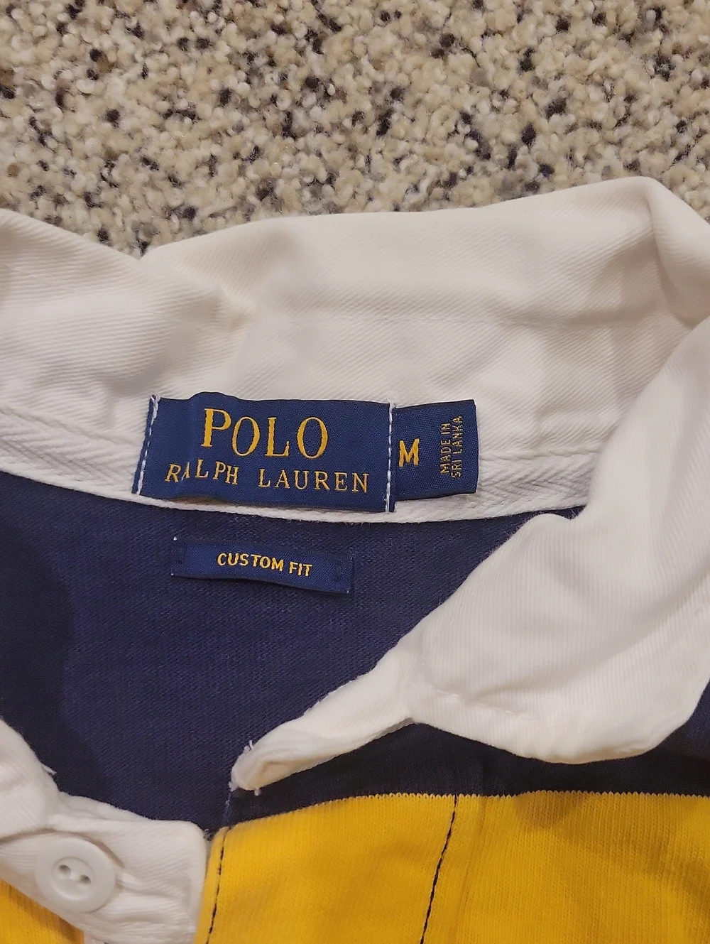 Polo Ralph Lauren Rugby Yellow Navy Striped Long Sleeve Collar Mens Medium